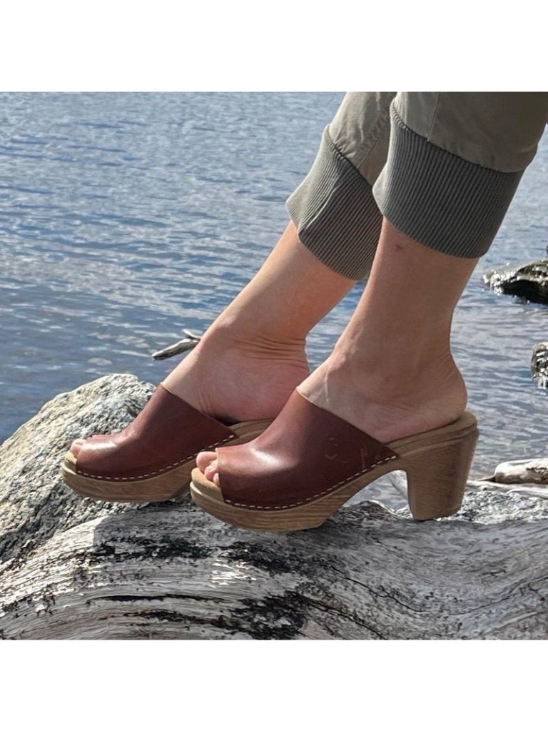 Women’s Leather Open-Toe Brown Clog Mules — image 2 of 8